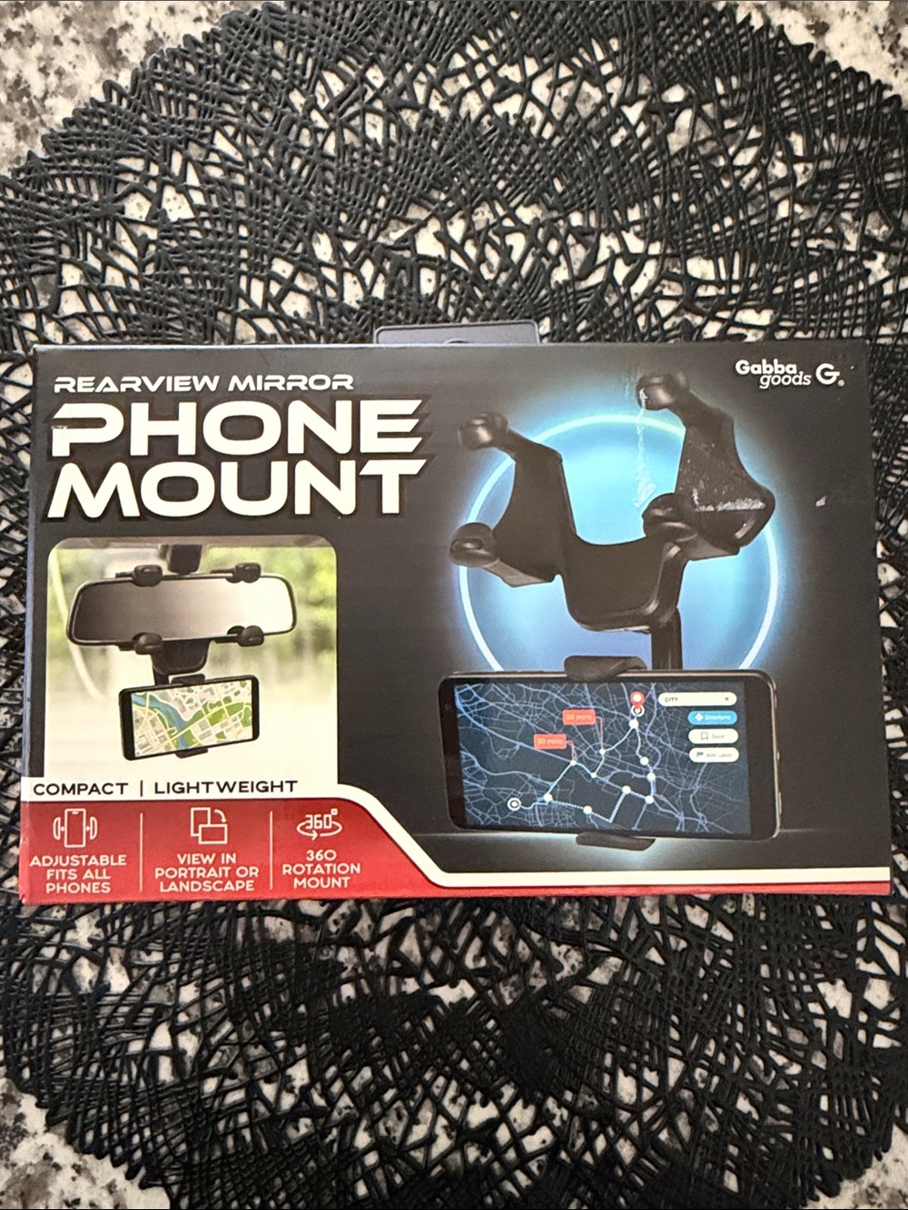 Gabba Goods Rearview Mirror Phone Mount - Black